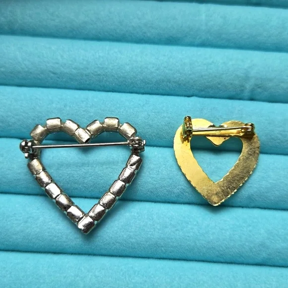 Heart Shaped Brooch Set Of 2 with Purple Rehinestone and Gold Tone - Picture 10 of 12